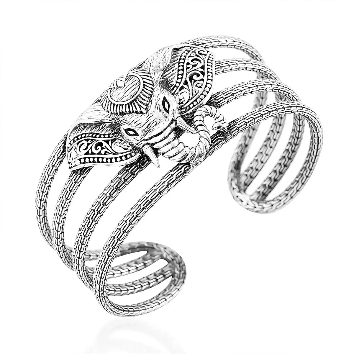 Bali Legacy Elephant Cuff Bracelet in Sterling Silver 55.25 Grams (7.50 In) image number 8