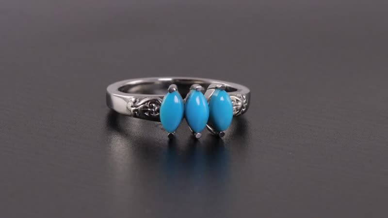 Sleeping Beauty Turquoise 3 Stone Ring in Stainless Steel (Size 10.0) 0.85 ctw