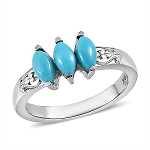 Sleeping Beauty Turquoise 3 Stone Ring in Stainless Steel (Size 7.0) 0.85 ctw