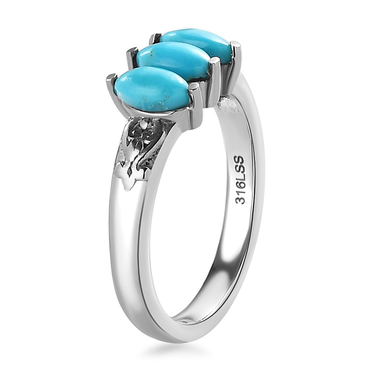 Sleeping Beauty Turquoise 3 Stone Ring in Stainless Steel (Size 7.0) 0.85 ctw image number 3