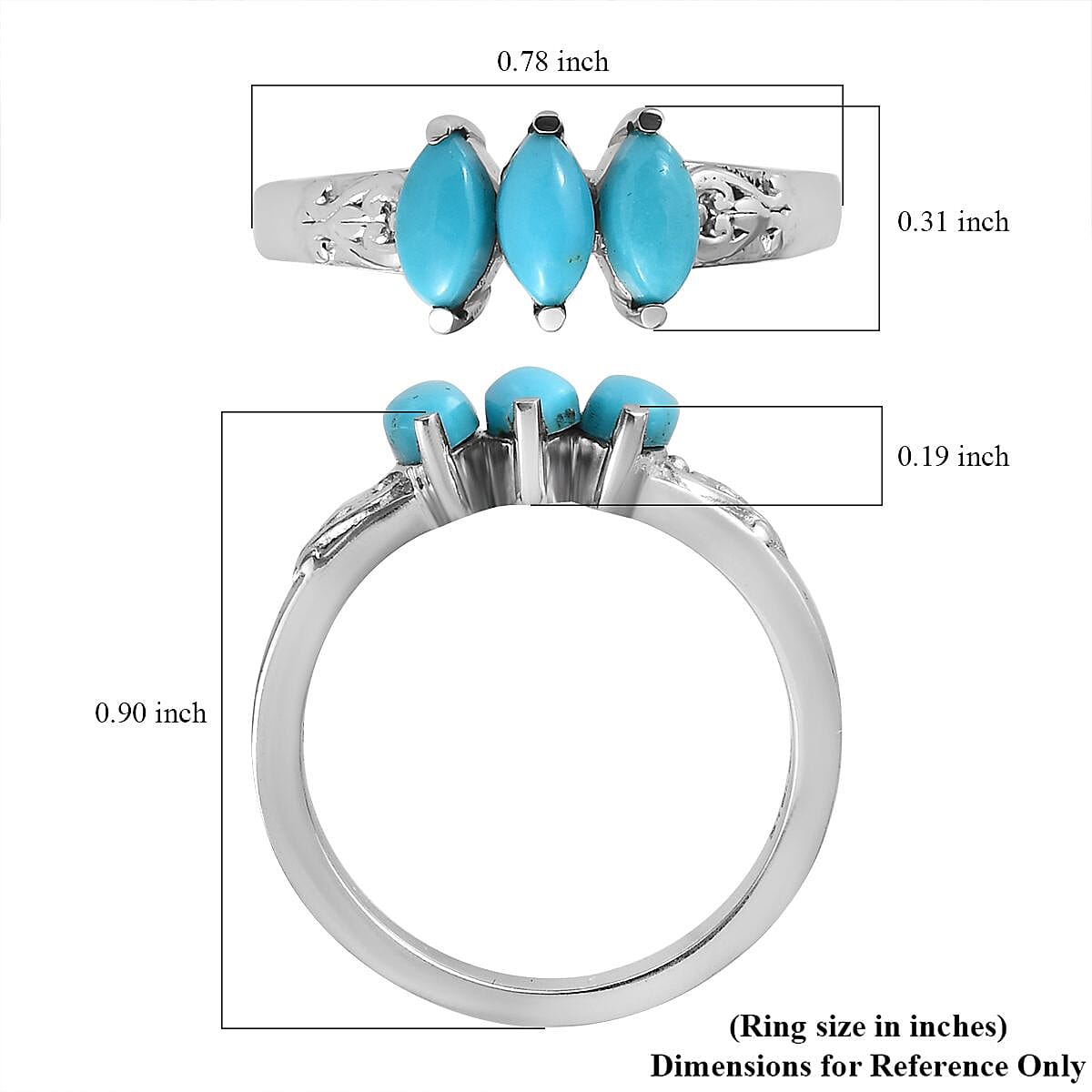 Sleeping Beauty Turquoise 3 Stone Ring in Stainless Steel (Size 7.0) 0.85 ctw image number 5