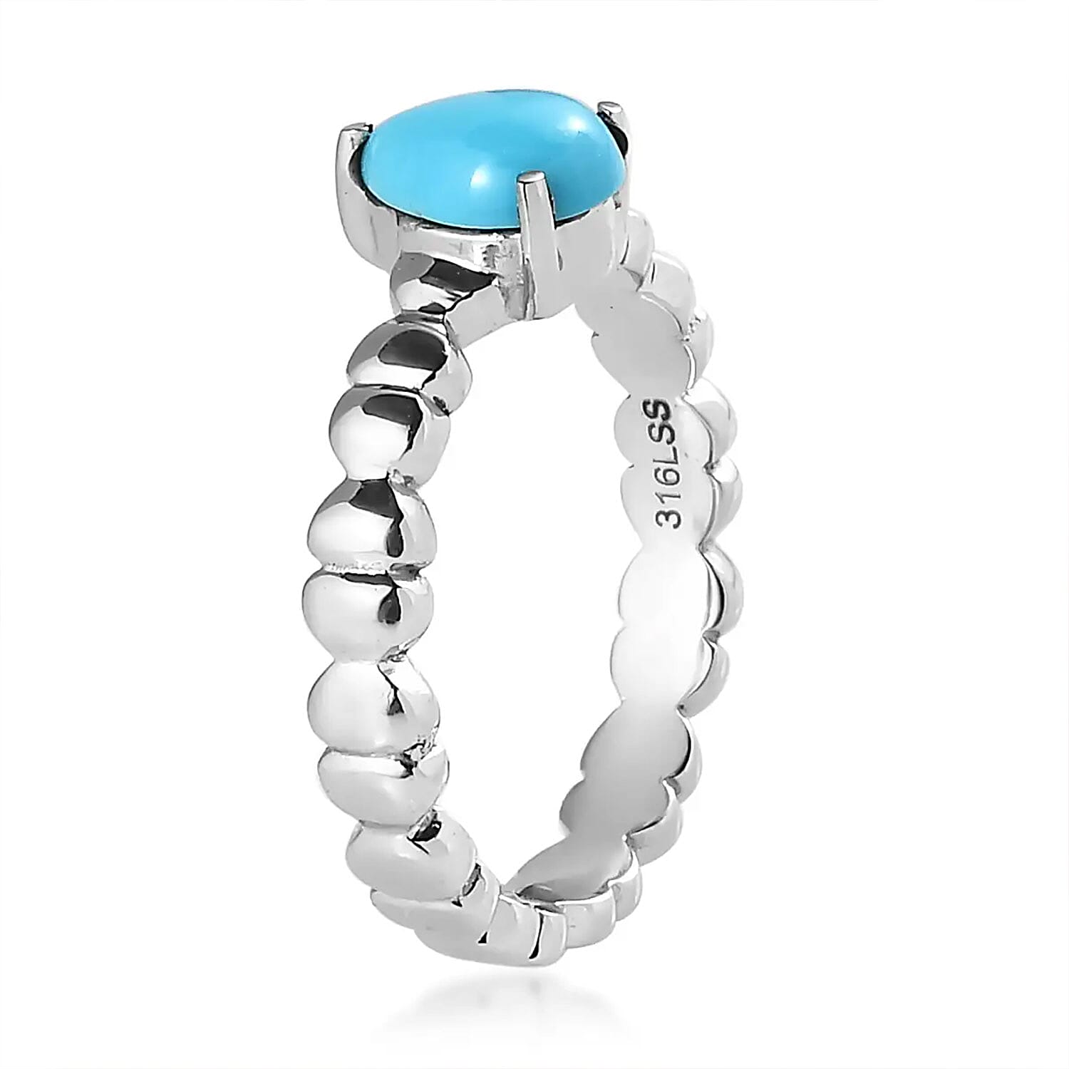 Sleeping Beauty Turquoise Solitaire Ring in Stainless Steel (Size 5.0) 0.65 ctw