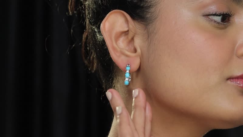 Sleeping Beauty Turquoise and Simulated Diamond Hoop Earrings in Stainless Steel 2.50 ctw