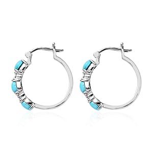 Sleeping Beauty Turquoise and Simulated Diamond Hoop Earrings in Stainless Steel 2.50 ctw