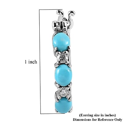 Sleeping Beauty Turquoise and Simulated Diamond Hoop Earrings in Stainless Steel 2.50 ctw