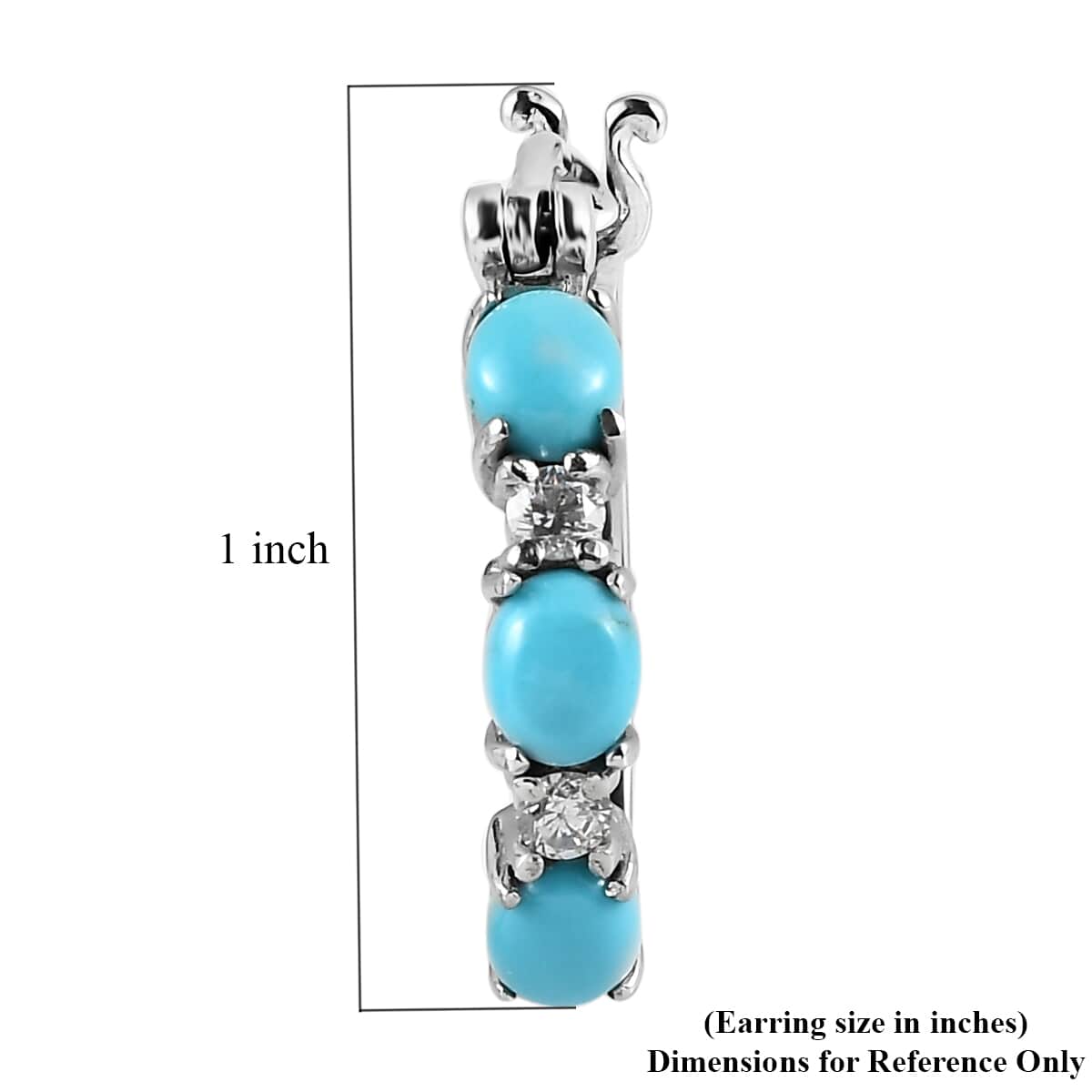 Sleeping Beauty Turquoise and Simulated Diamond Hoop Earrings in Stainless Steel 2.50 ctw image number 4