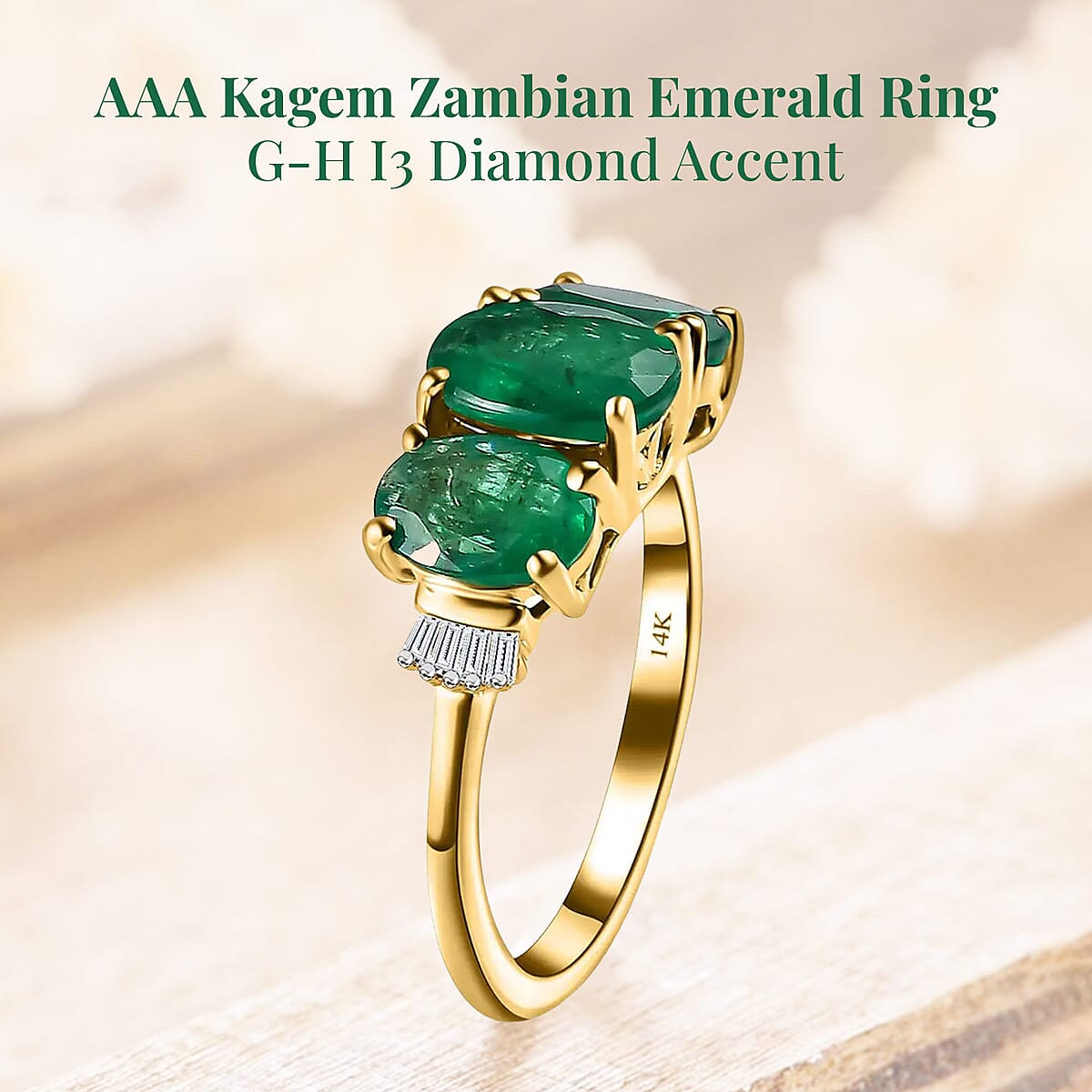Luxoro AAA Kagem Zambian Emerald and G-H I3 Diamond 2.55 ctw Ring in  14K Yellow Gold (Size 6.0) image number 2