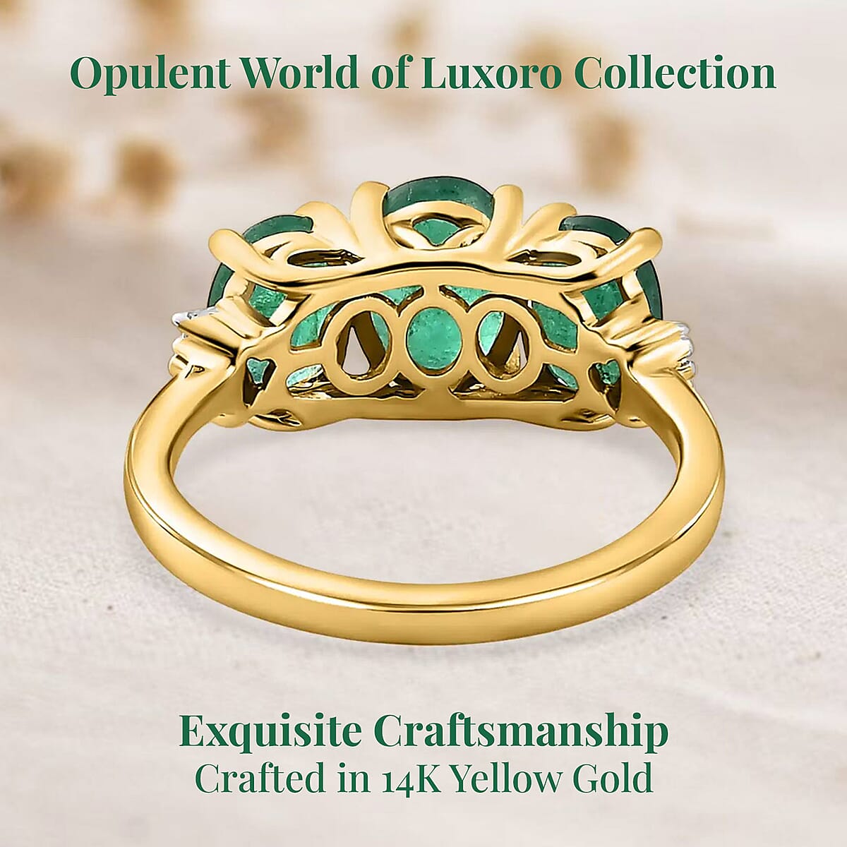 Luxoro AAA Kagem Zambian Emerald and G-H I3 Diamond 2.55 ctw Ring in  14K Yellow Gold (Size 6.0) image number 3