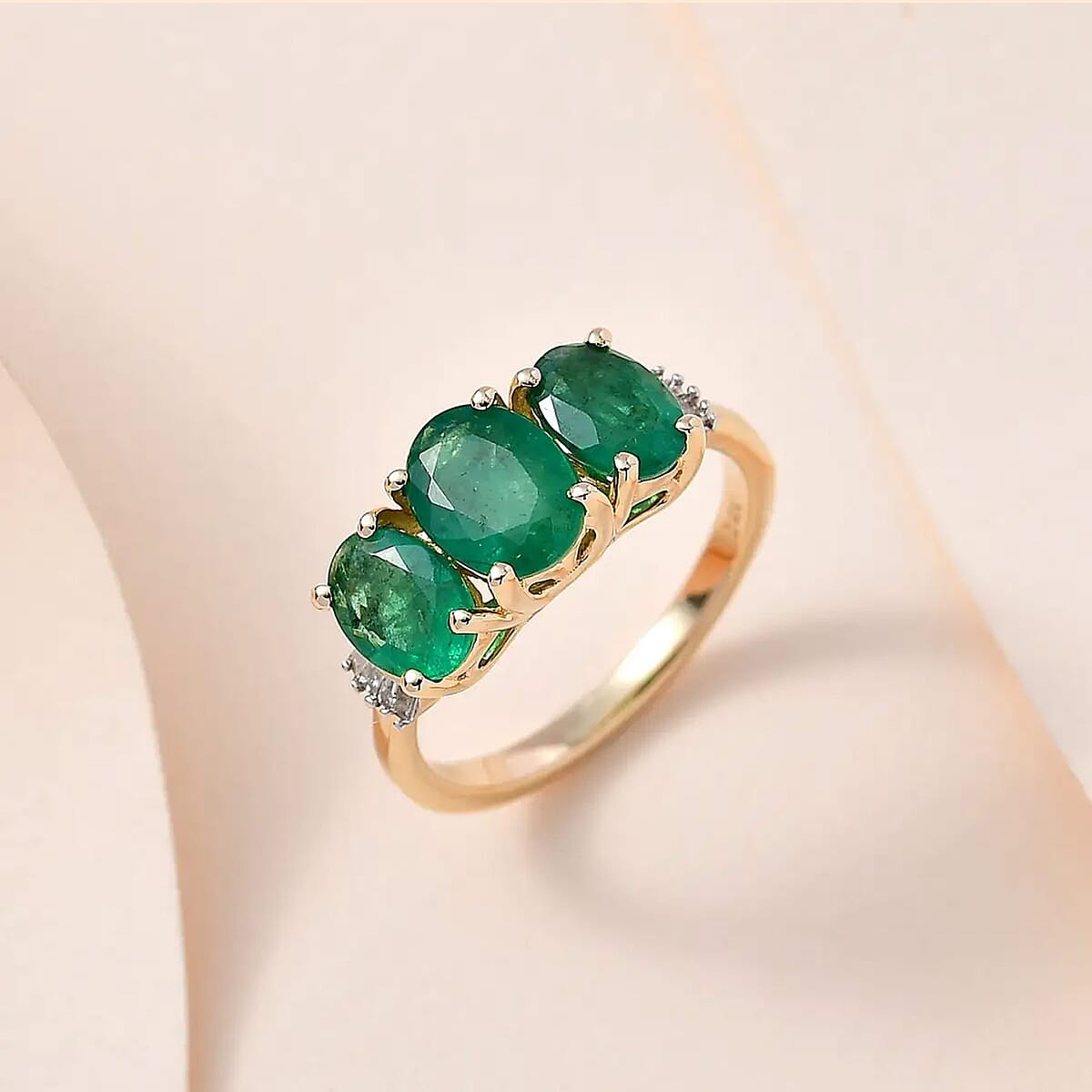Luxoro 14K Yellow Gold AAA Kagem Zambian Emerald and G-H I3 Diamond Ring (Size 9.0) 2.55 ctw image number 1