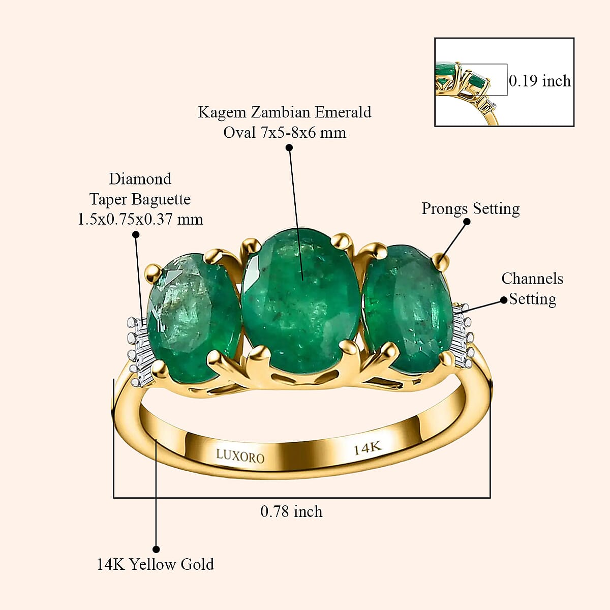 Luxoro 14K Yellow Gold AAA Kagem Zambian Emerald and G-H I3 Diamond Ring (Size 9.0) 2.55 ctw image number 4