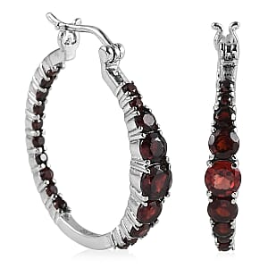 Mozambique Garnet Inside Out Hoop Earrings in Stainless Steel 4.00 ctw