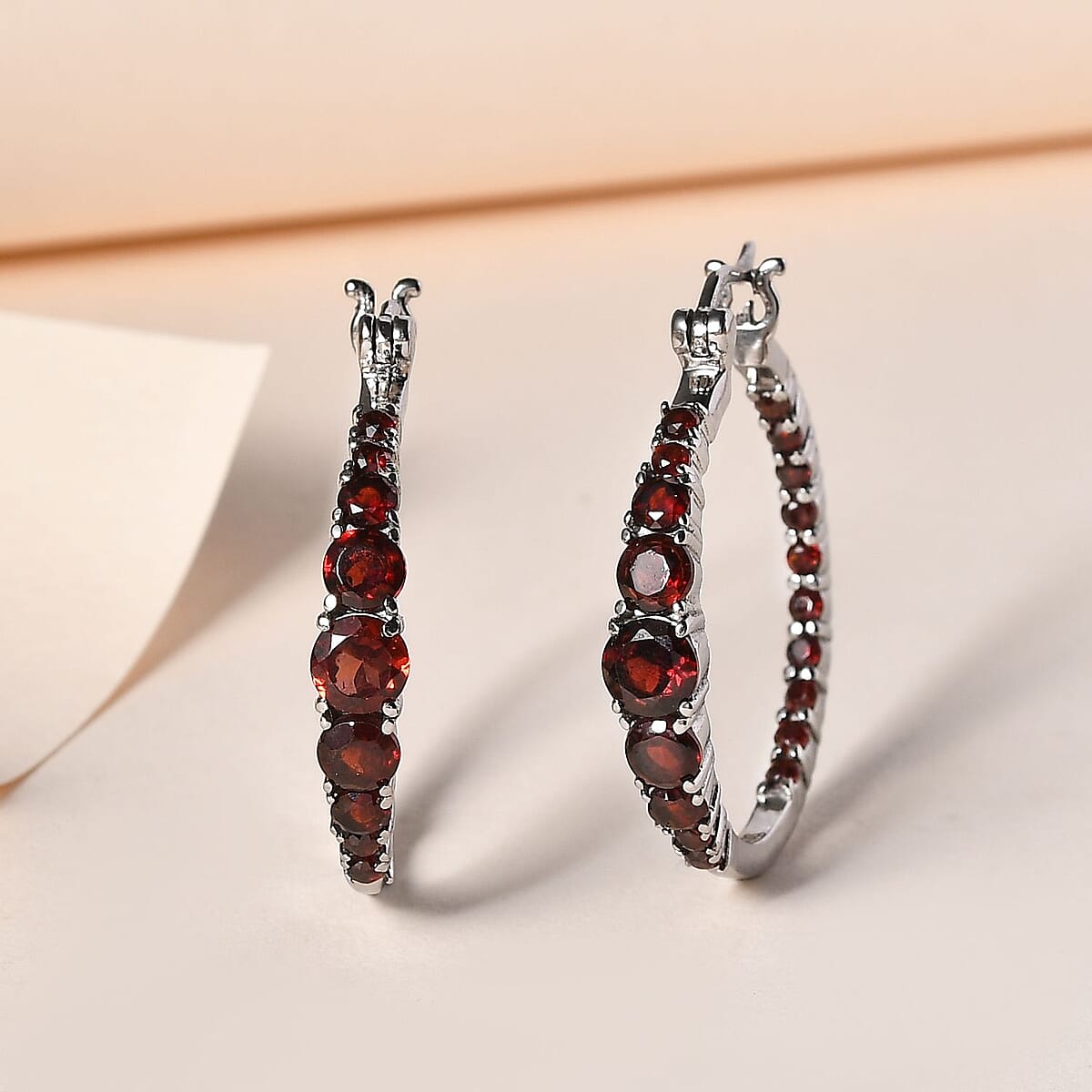 Mozambique Garnet Inside Out Hoop Earrings in Stainless Steel 4.00 ctw image number 1