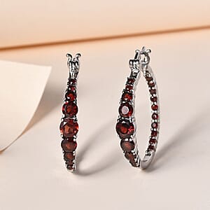 Mozambique Garnet Inside Out Hoop Earrings in Stainless Steel 4.00 ctw