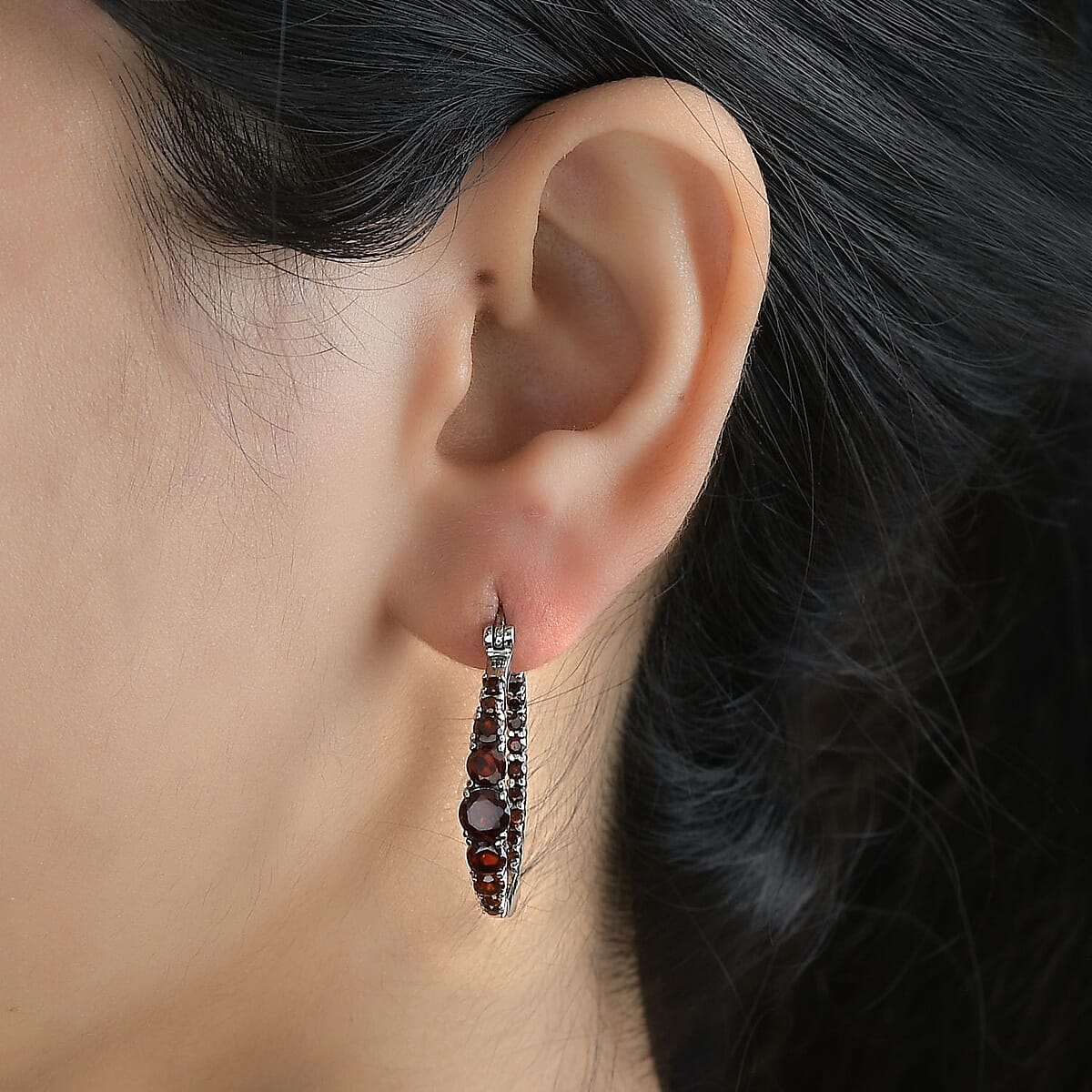 Mozambique Garnet Inside Out Hoop Earrings in Stainless Steel 4.00 ctw image number 2
