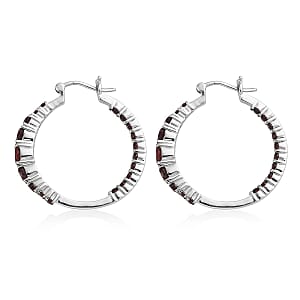 Mozambique Garnet Inside Out Hoop Earrings in Stainless Steel 4.00 ctw