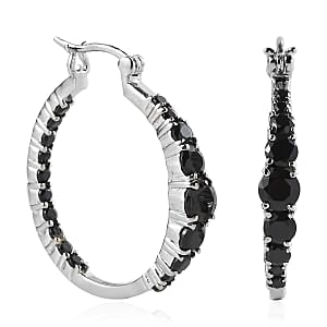Thai Black Spinel Inside Out Hoop Earrings in Stainless Steel 3.40 ctw