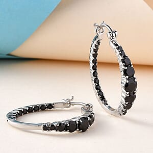 Thai Black Spinel Inside Out Hoop Earrings in Stainless Steel 3.40 ctw