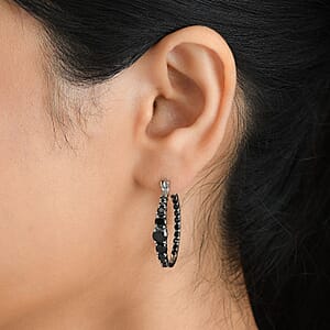 Thai Black Spinel Inside Out Hoop Earrings in Stainless Steel 3.40 ctw