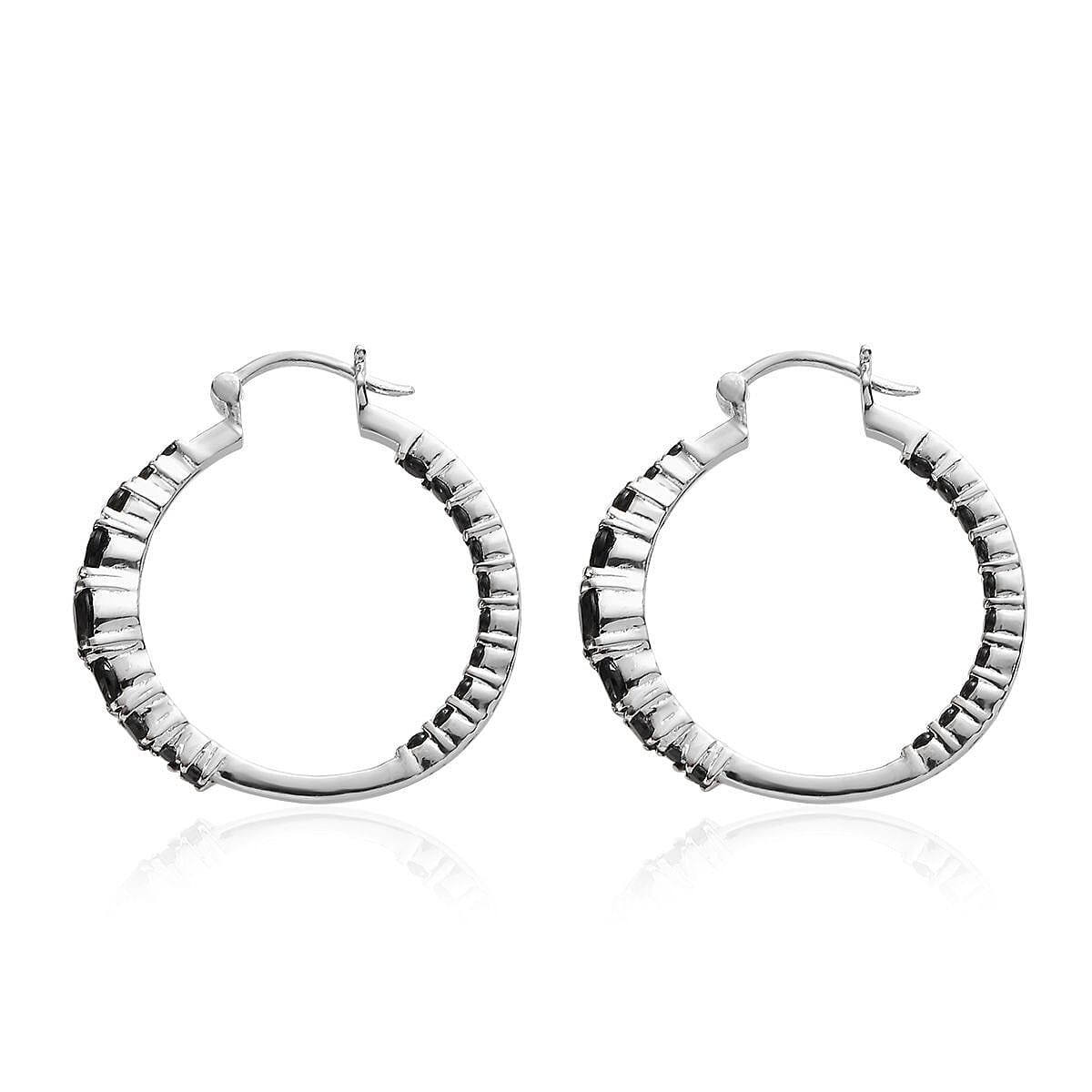 Thai Black Spinel Inside Out Hoop Earrings in Stainless Steel 3.40 ctw image number 3