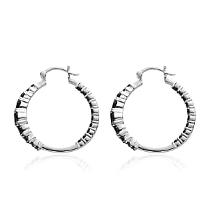 Thai Black Spinel Inside Out Hoop Earrings in Stainless Steel 3.40 ctw