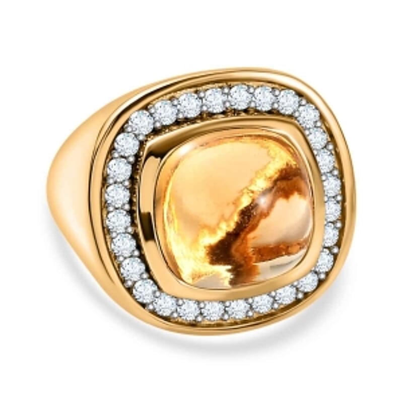 Brazilian Citrine and White Zircon 8.89 ctw Ring in Vermeil Yellow Gold Over Sterling Silver (Size 6.5)