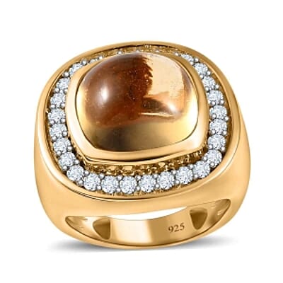 Brazilian Citrine and White Zircon 8.89 ctw Ring in Vermeil Yellow Gold Over Sterling Silver (Size 6.5)