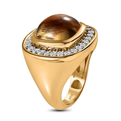 Brazilian Citrine and White Zircon 8.89 ctw Ring in Vermeil Yellow Gold Over Sterling Silver (Size 6.5)