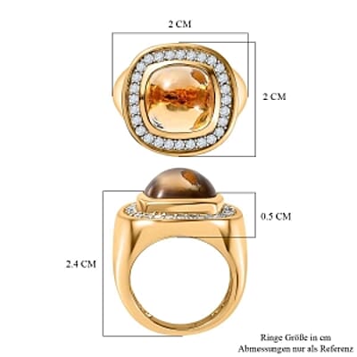 Brazilian Citrine and White Zircon 8.89 ctw Ring in Vermeil Yellow Gold Over Sterling Silver (Size 6.5)