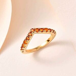 Jalisco Fire Opal 0.43 ctw Band Ring in Vermeil Yellow Gold Over Sterling Silver (Size 9)