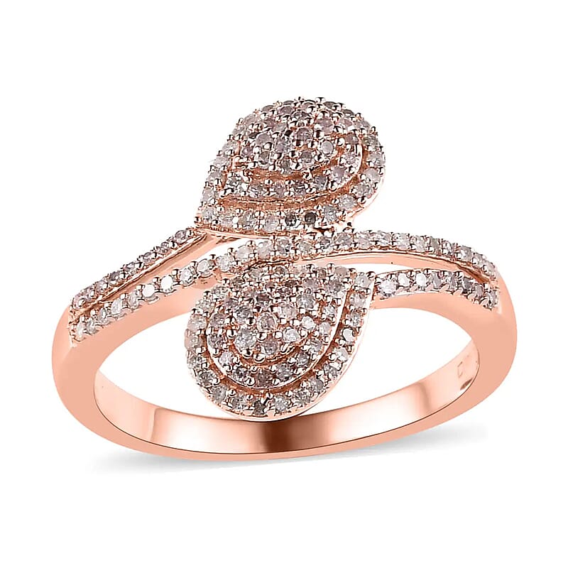 Natural Pink and White Diamond I3 Bypass Ring in Vermeil Rose Gold Over Sterling Silver (Size 6.0) 0.50 ctw
