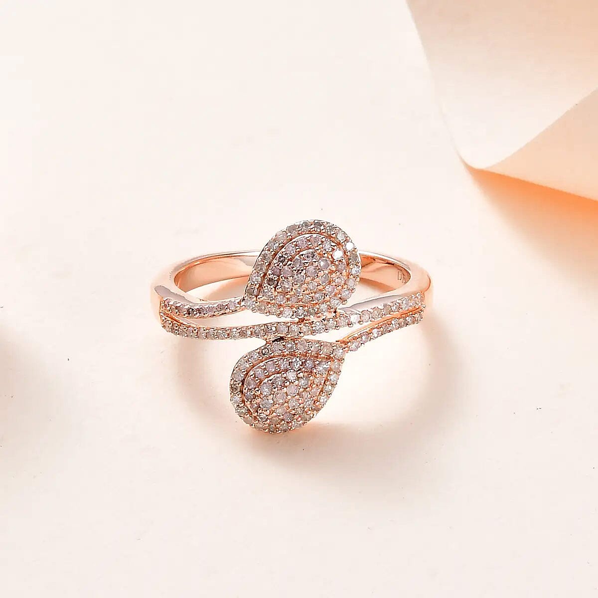 Natural Pink and White Diamond (I3) Bypass Ring in Vermeil RG Over Sterling Silver (Size 6.0) 0.50 ctw image number 1