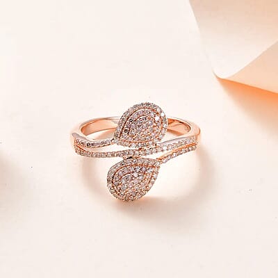 Natural Pink and White Diamond I3 Bypass Ring in Vermeil Rose Gold Over Sterling Silver (Size 6.0) 0.50 ctw