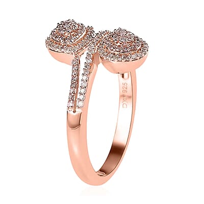 Natural Pink and White Diamond I3 Bypass Ring in Vermeil Rose Gold Over Sterling Silver (Size 6.0) 0.50 ctw