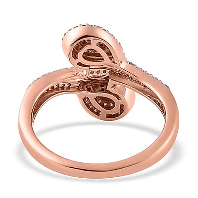 Natural Pink and White Diamond I3 Bypass Ring in Vermeil Rose Gold Over Sterling Silver (Size 6.0) 0.50 ctw
