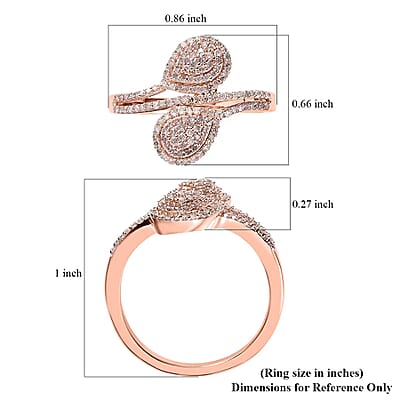 Natural Pink and White Diamond I3 Bypass Ring in Vermeil Rose Gold Over Sterling Silver (Size 6.0) 0.50 ctw