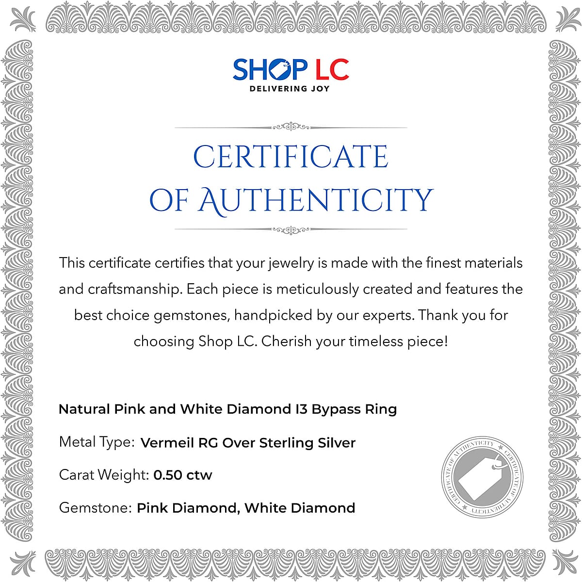 Natural Pink and White Diamond (I3) Bypass Ring in Vermeil RG Over Sterling Silver (Size 6.0) 0.50 ctw image number 6