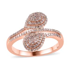 Natural Pink and White Diamond I3 Bypass Ring in Vermeil Rose Gold Over Sterling Silver (Size 7.0) 0.50 ctw
