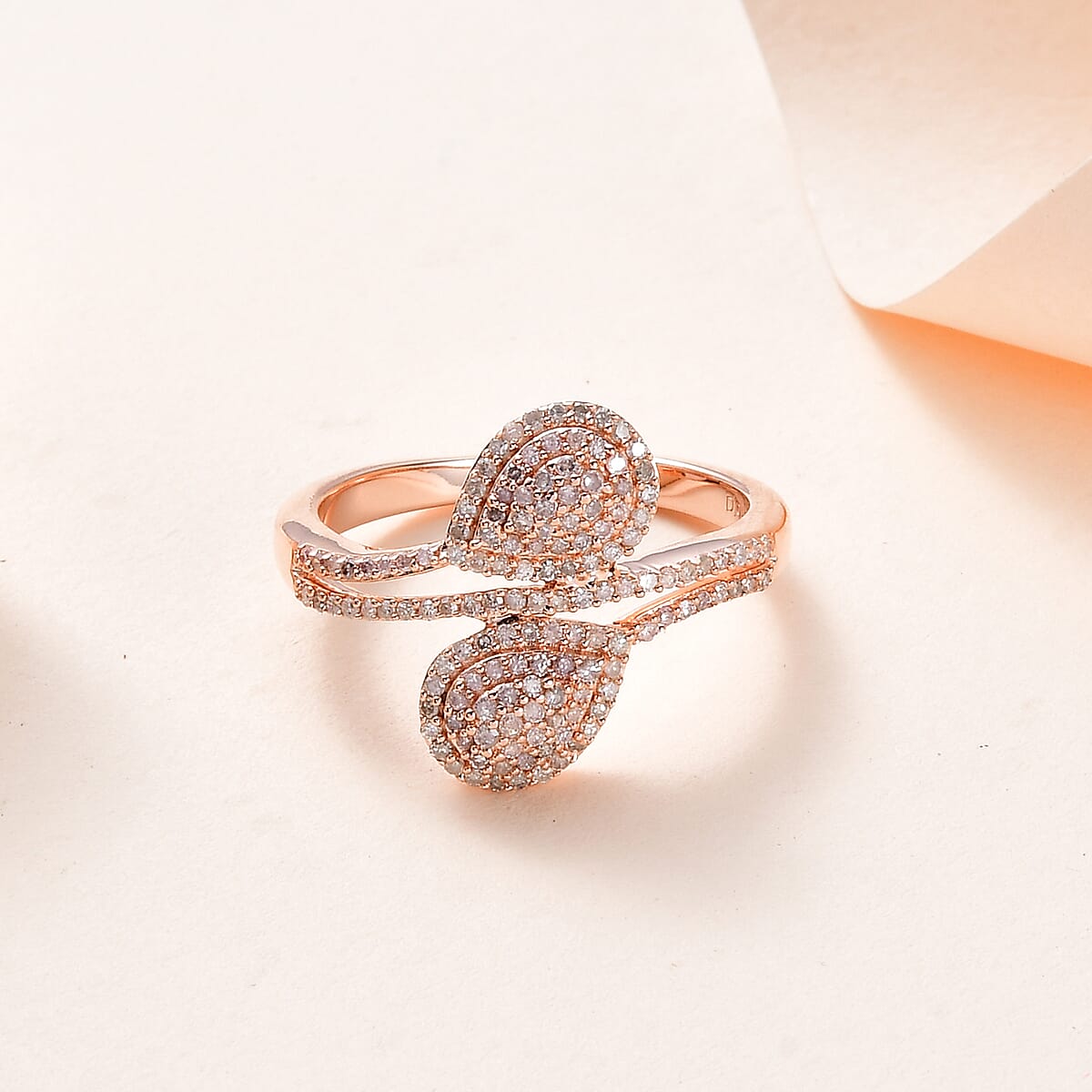 Natural Pink and White Diamond I3 Bypass Ring in Vermeil Rose Gold Over Sterling Silver (Size 7.0) 0.50 ctw image number 1