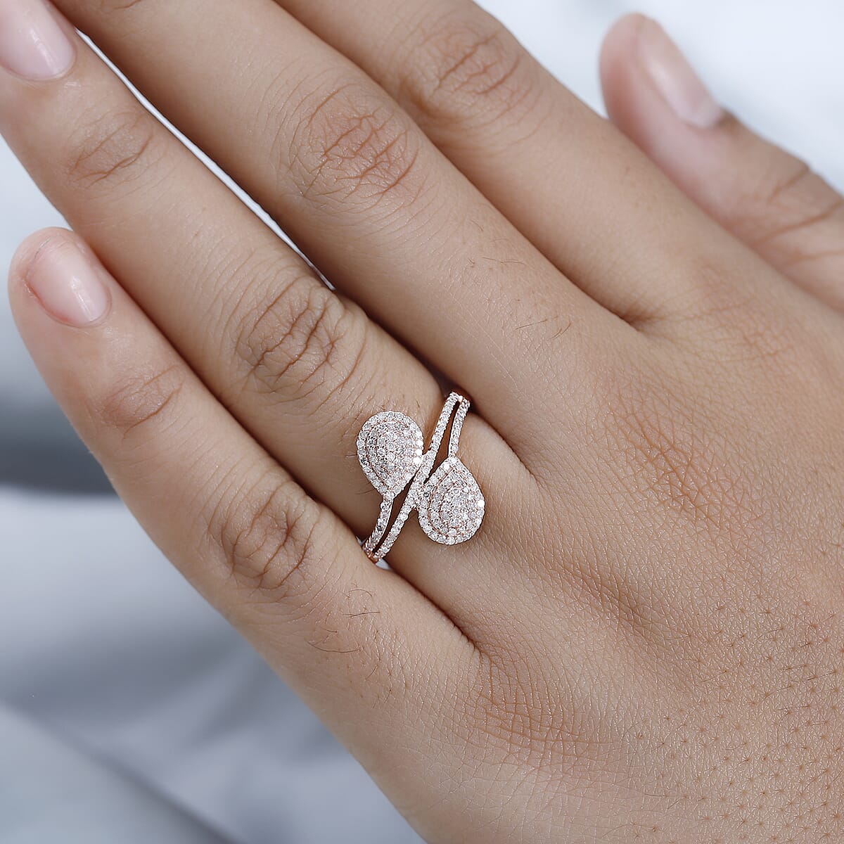 Natural Pink and White Diamond I3 Bypass Ring in Vermeil Rose Gold Over Sterling Silver (Size 7.0) 0.50 ctw image number 2