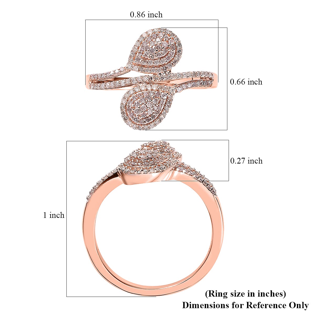 Natural Pink and White Diamond I3 Bypass Ring in Vermeil Rose Gold Over Sterling Silver (Size 7.0) 0.50 ctw image number 5
