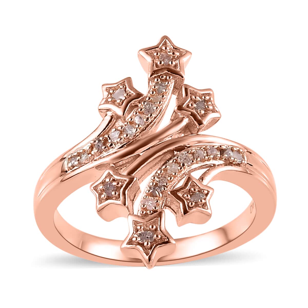 Uncut Natural Pink Diamond Star Bypass Ring in Vermeil Rose Gold Over Sterling Silver (Size 10.0) 0.15 ctw image number 0