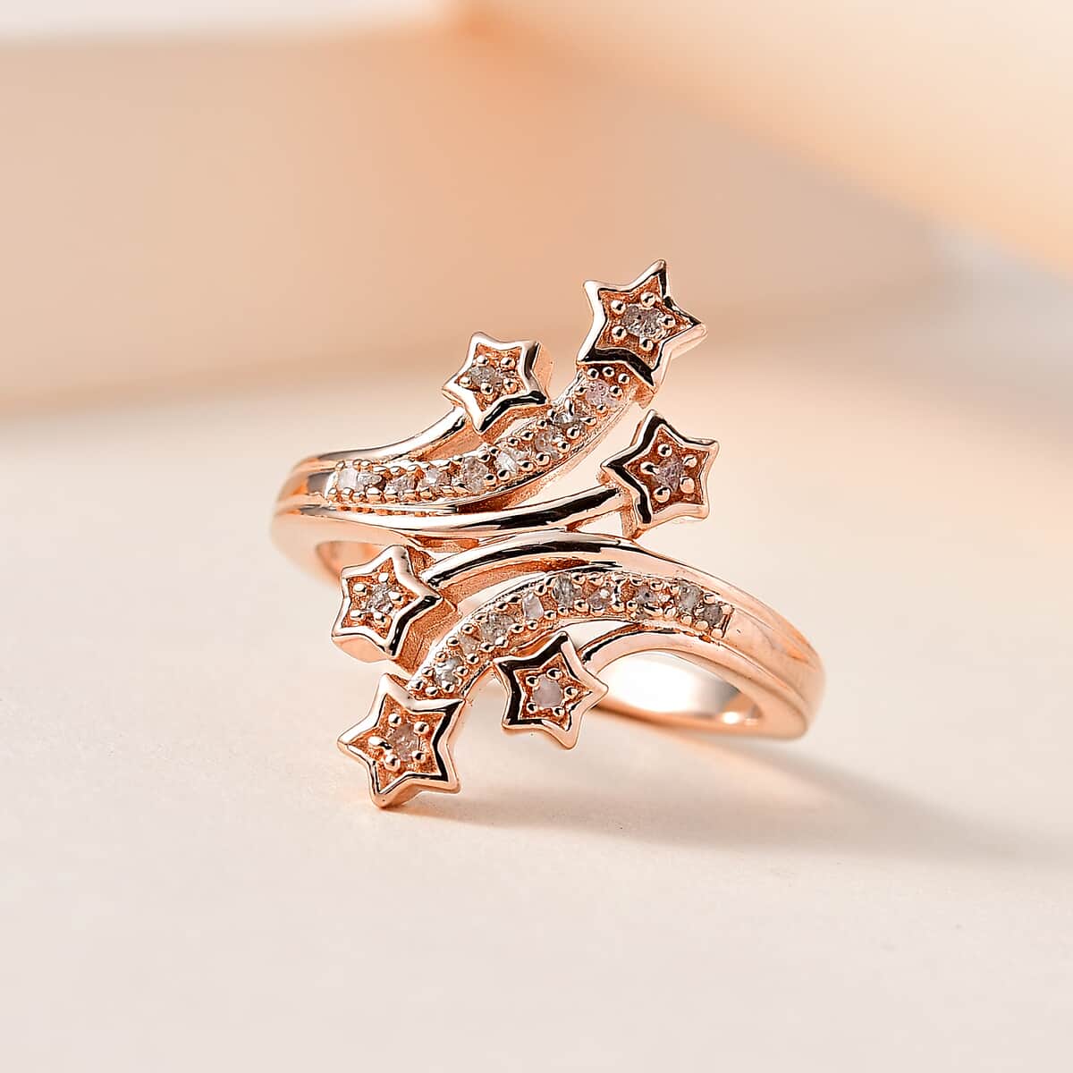 Uncut Natural Pink Diamond Star Bypass Ring in Vermeil Rose Gold Over Sterling Silver (Size 10.0) 0.15 ctw image number 1