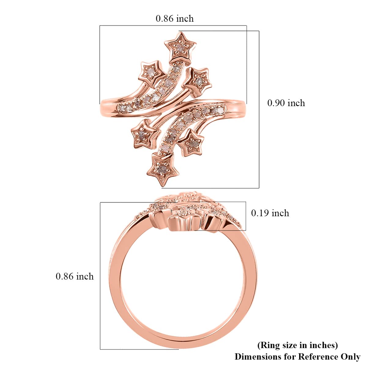 Uncut Natural Pink Diamond Star Bypass Ring in Vermeil Rose Gold Over Sterling Silver (Size 10.0) 0.15 ctw image number 5