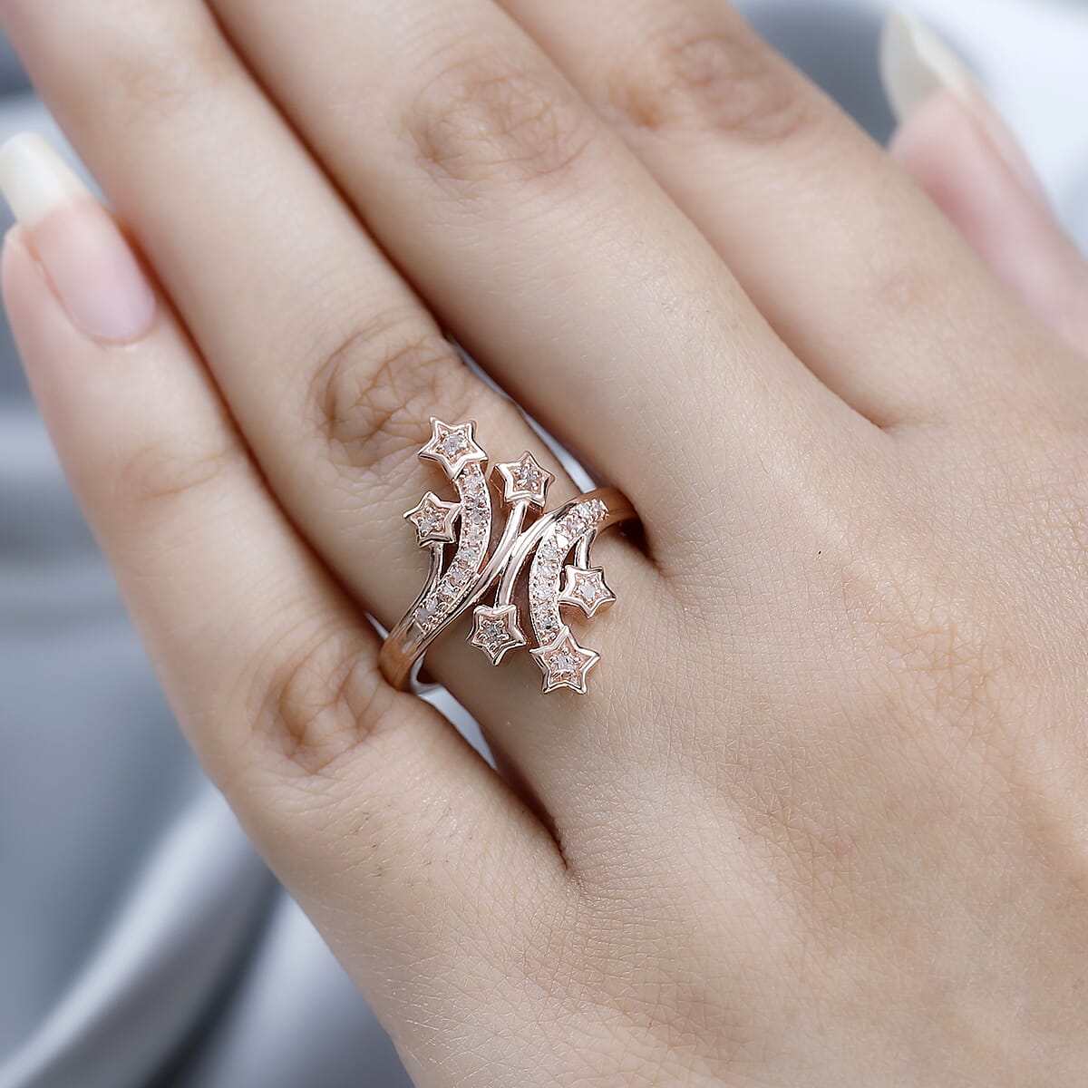 Uncut Natural Pink Diamond Star Bypass Ring in Vermeil Rose Gold Over Sterling Silver (Size 5.0) 0.15 ctw image number 2