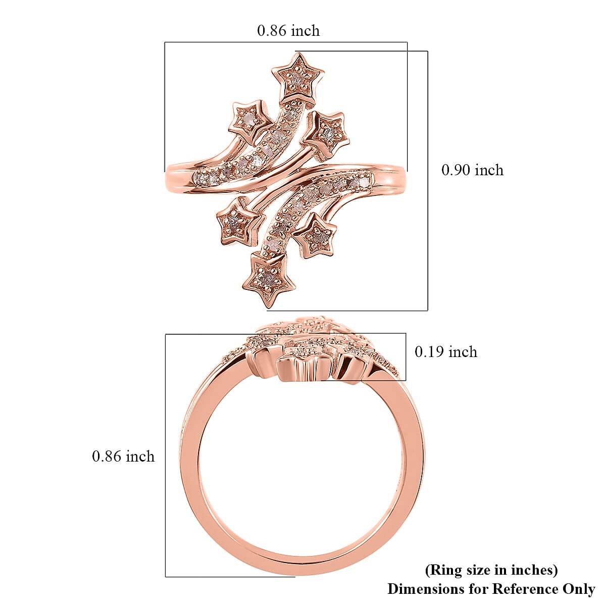 Uncut Natural Pink Diamond Star Bypass Ring in Vermeil Rose Gold Over Sterling Silver (Size 5.0) 0.15 ctw image number 5