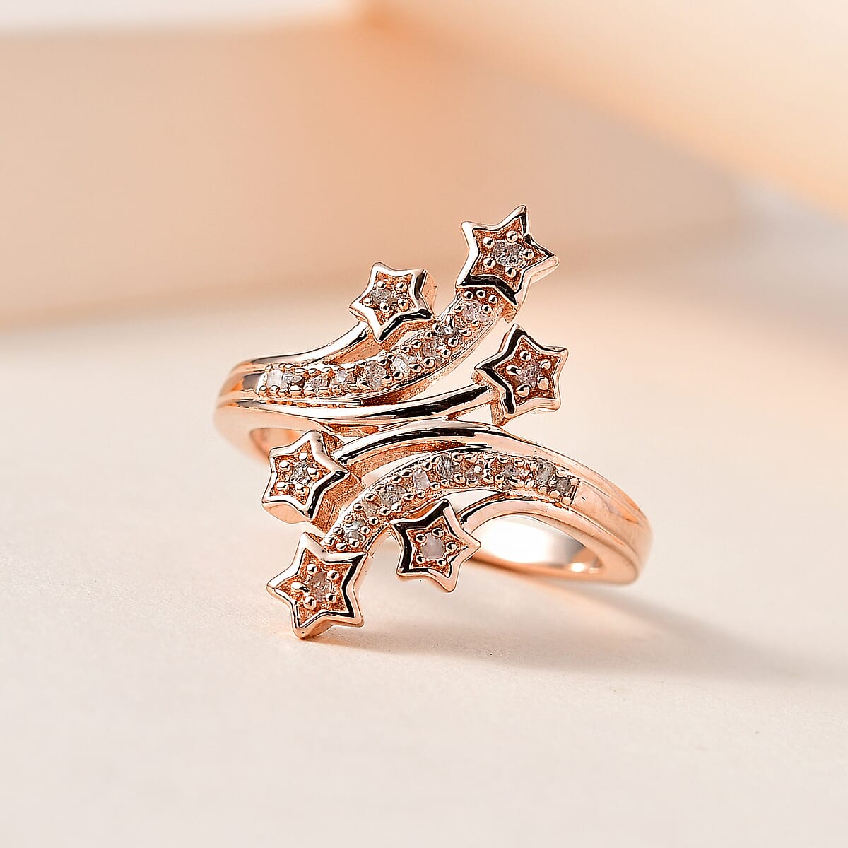 Uncut Natural Pink Diamond Star Bypass Ring in Vermeil Rose Gold Over Sterling Silver (Size 8.0) 0.15 ctw image number 1