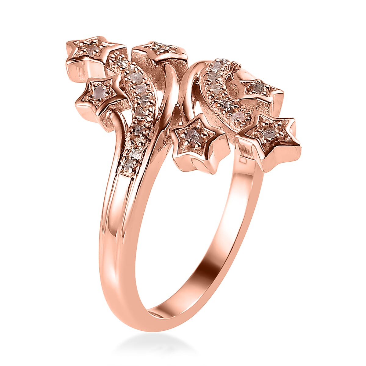 Uncut Natural Pink Diamond Star Bypass Ring in Vermeil Rose Gold Over Sterling Silver (Size 8.0) 0.15 ctw image number 3