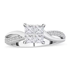 Moissanite Twisted Shank Ring in Rhodium Over Sterling Silver (Size 5.0) 0.80 ctw