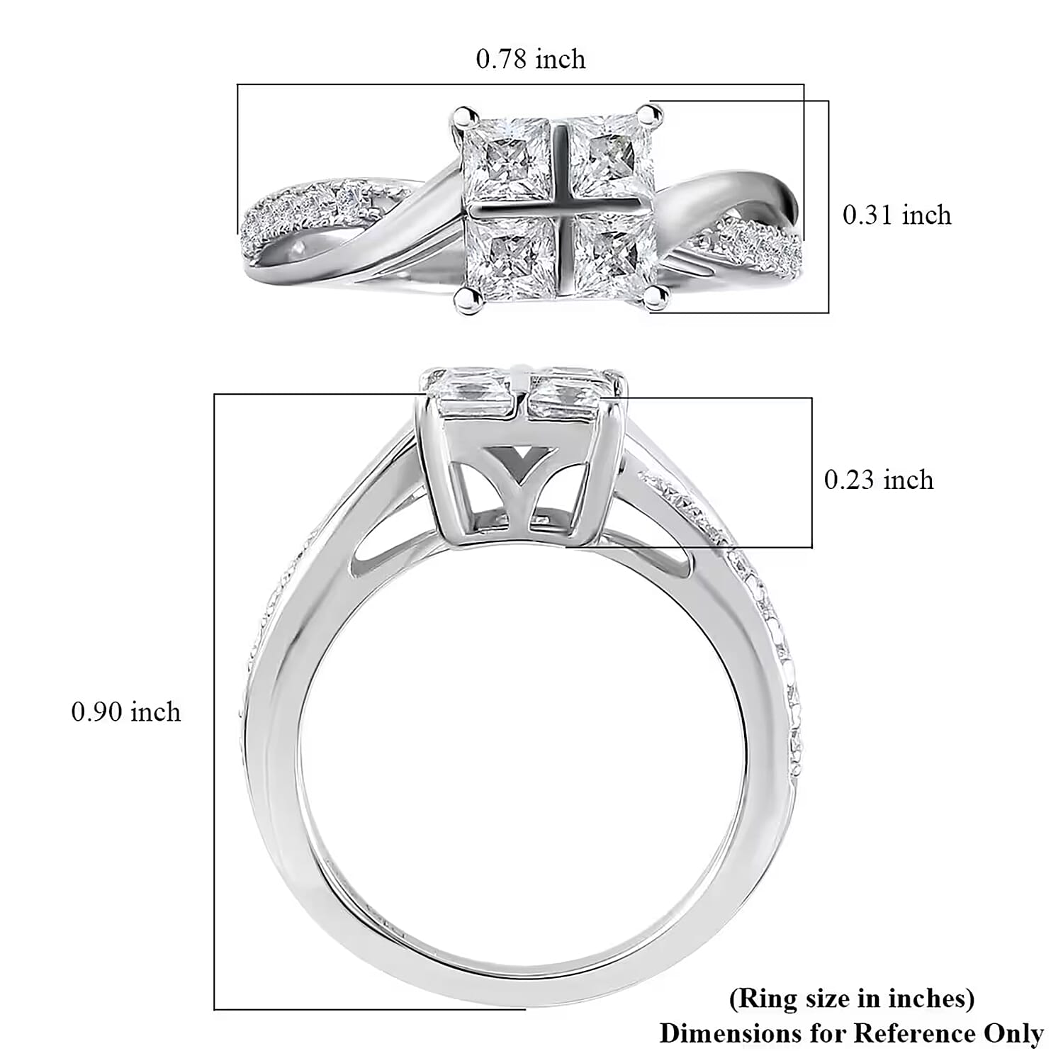 Moissanite Twisted Shank Ring in Platinum Over and Vermeil YG Over Sterling Silver (Delivery in 7-10 Business Days) 0.85 ctw