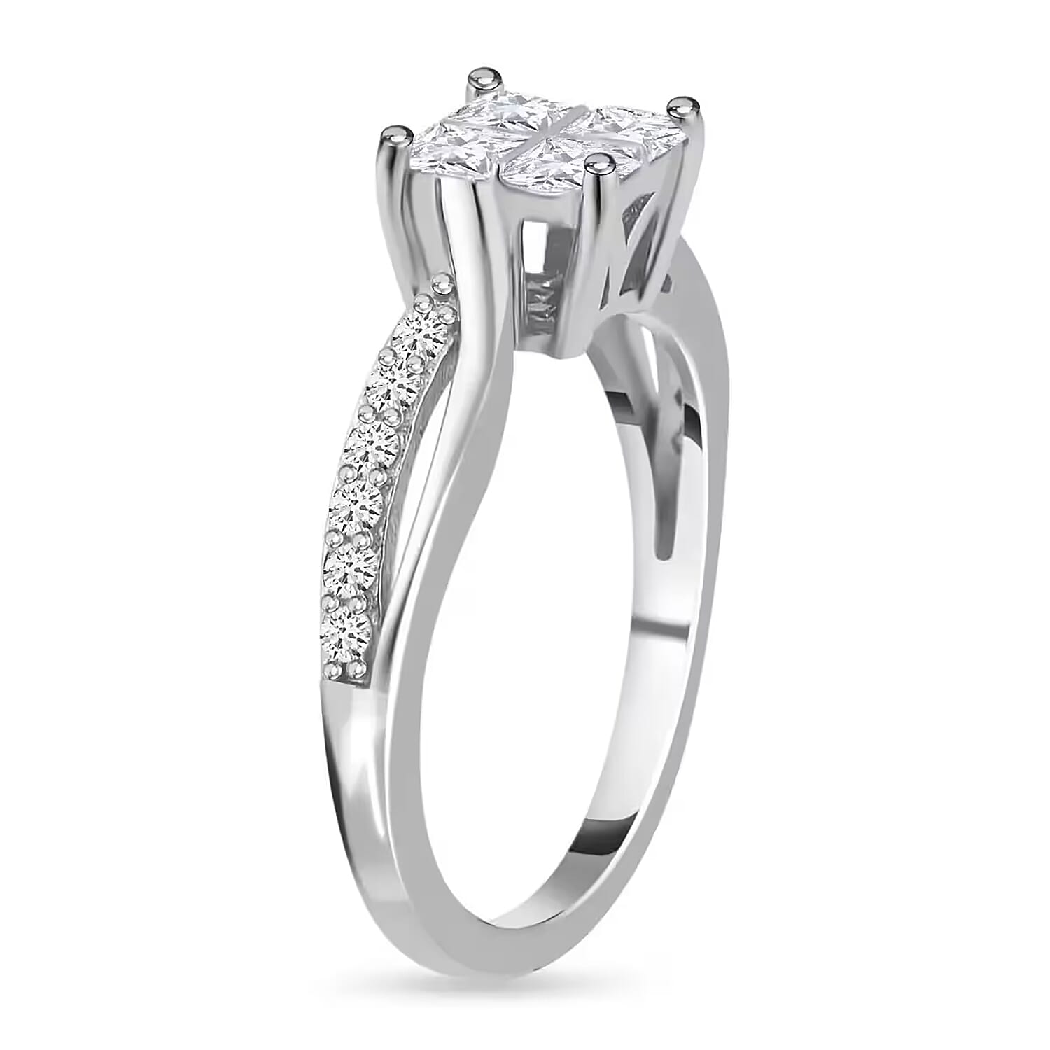 Moissanite Twisted Shank Ring in Platinum Over and Vermeil YG Over Sterling Silver (Delivery in 7-10 Business Days) 0.85 ctw